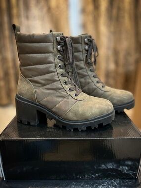 Dolce vita Women's Olive Green Lace-Up Chunky Heel Combat Boots